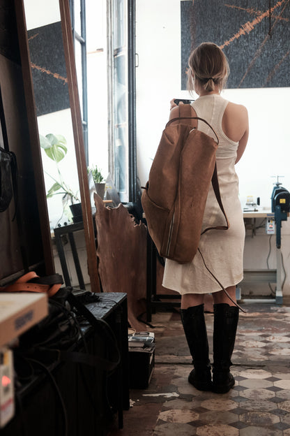 Leather backpack 271R beige