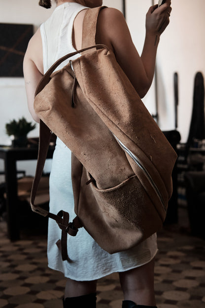 Leather backpack 271R beige