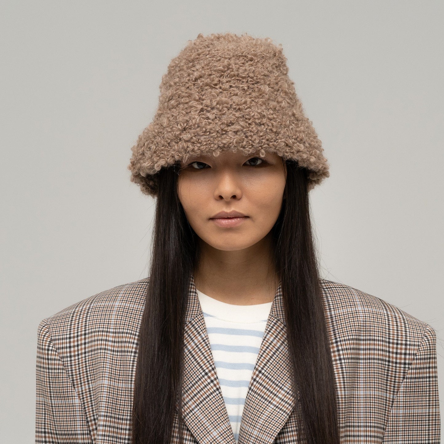 Textured Knit Hat 2480, beige — textured knit mohair hat by CHECK YA HEAD for YTN №7, view 1