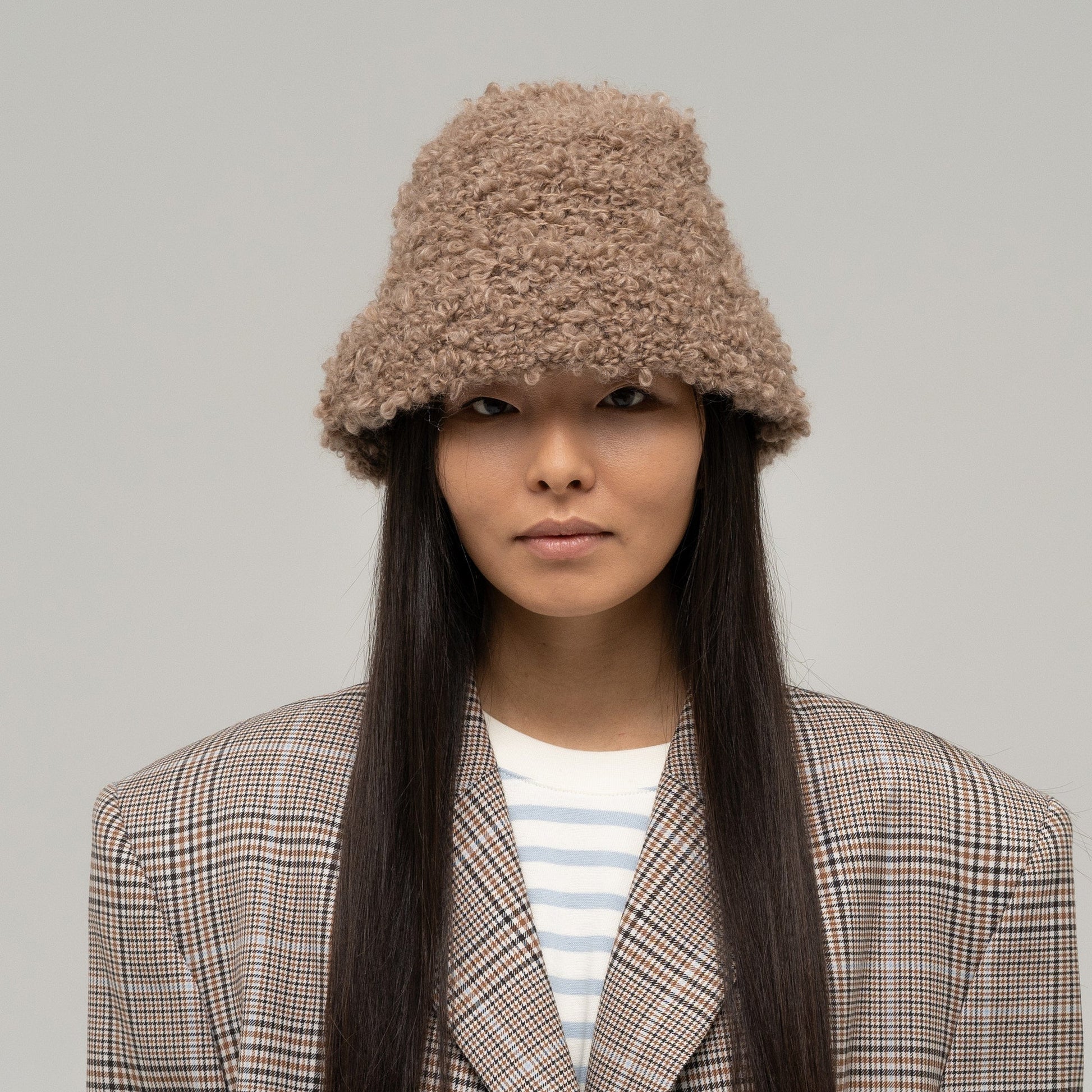 Textured Knit Hat 2480, beige — textured knit mohair hat by CHECK YA HEAD for YTN №7, view 1