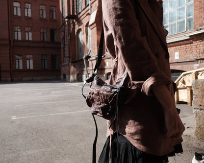 Calf leather bag 028Y – texture closeup, handmade London