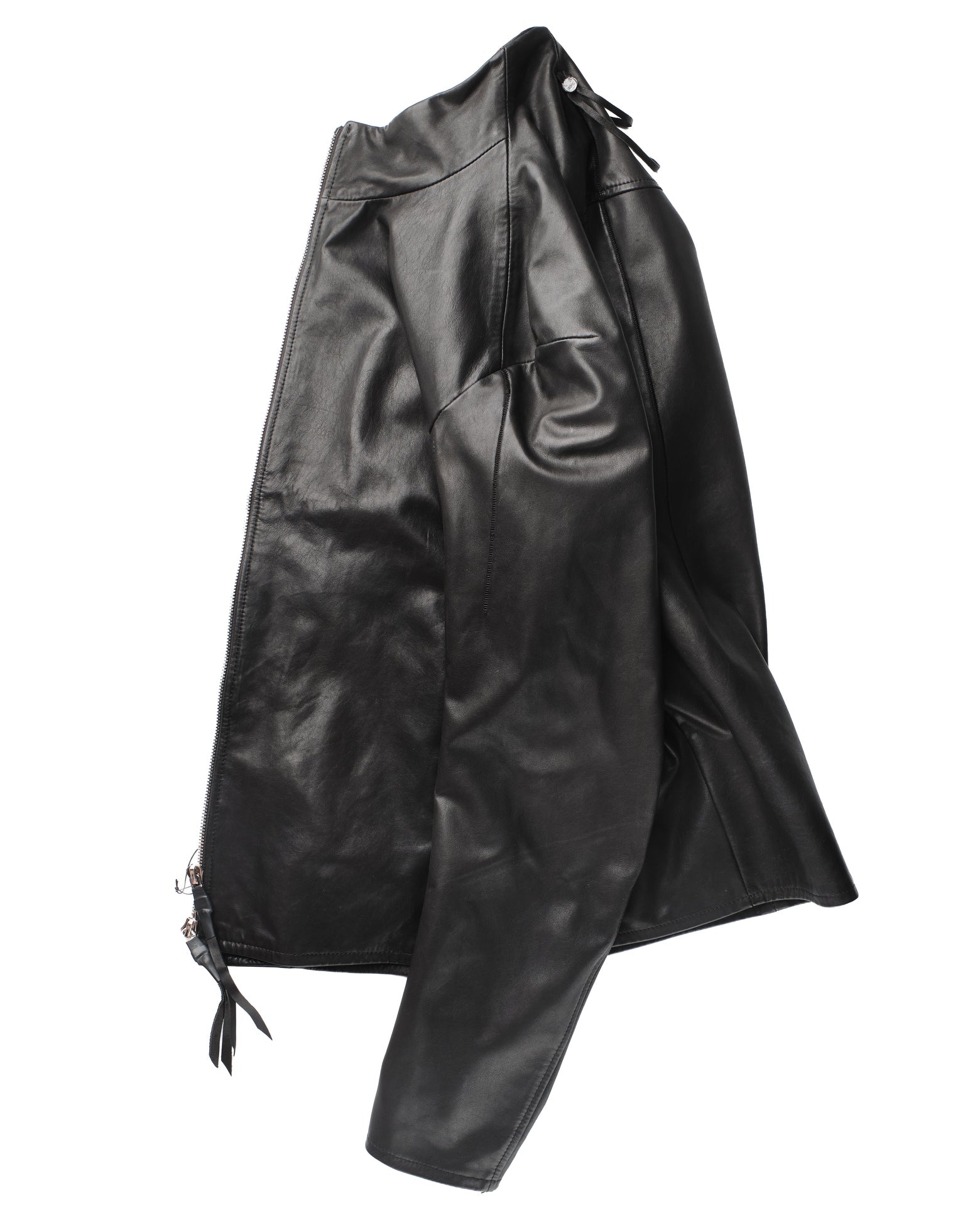 139DEC Leather Jacket, black — detail, stand collar