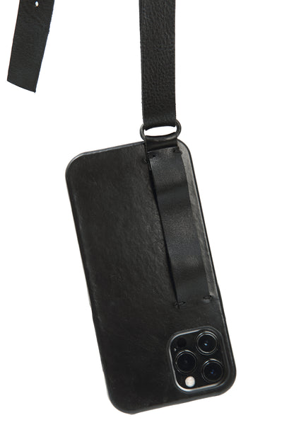 Leather phone strap 321A black – lifestyle, phone attached