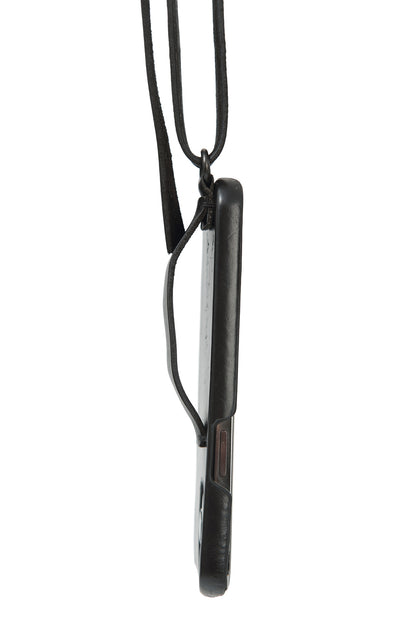 Leather phone strap 321A black – full length view