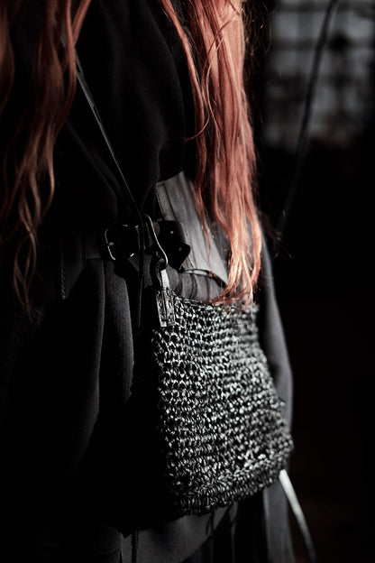 Knitted leather bag 275Y – flat lay, handmade London