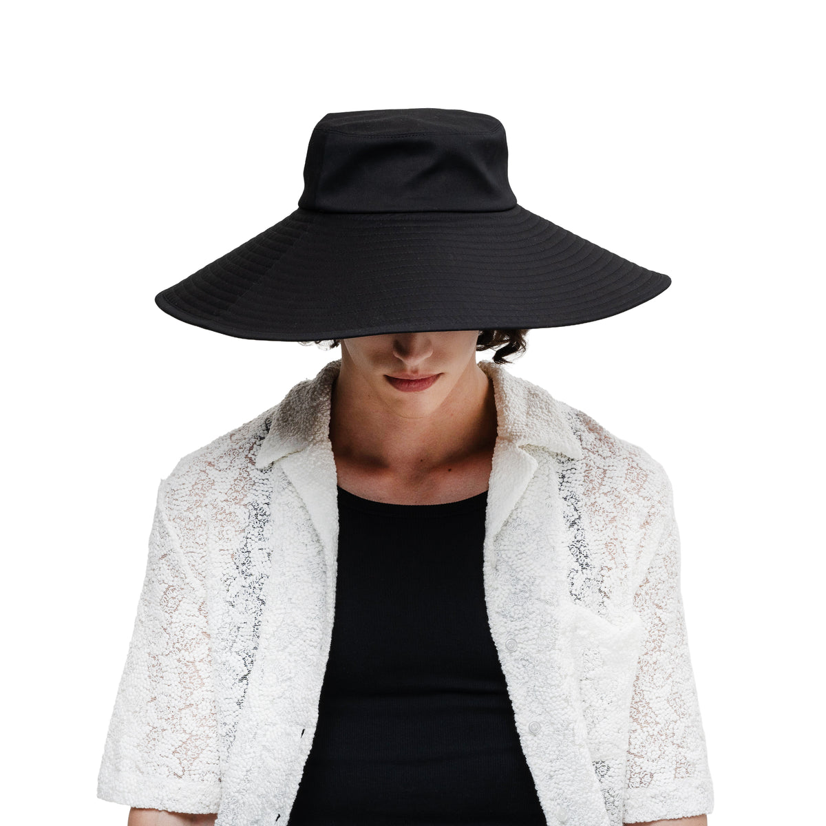a°t’t” Wide Brim Hat T1630/1 — very wide stitched brim cotton hat made for YTN №7, view 1