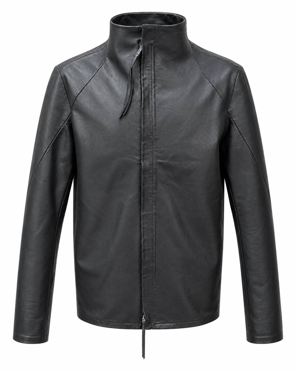 139DEC Leather Jacket XXL, black — back view, angular seam construction