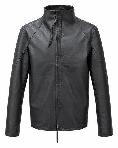 139DEC Leather Jacket XXL, black — back view, angular seam construction